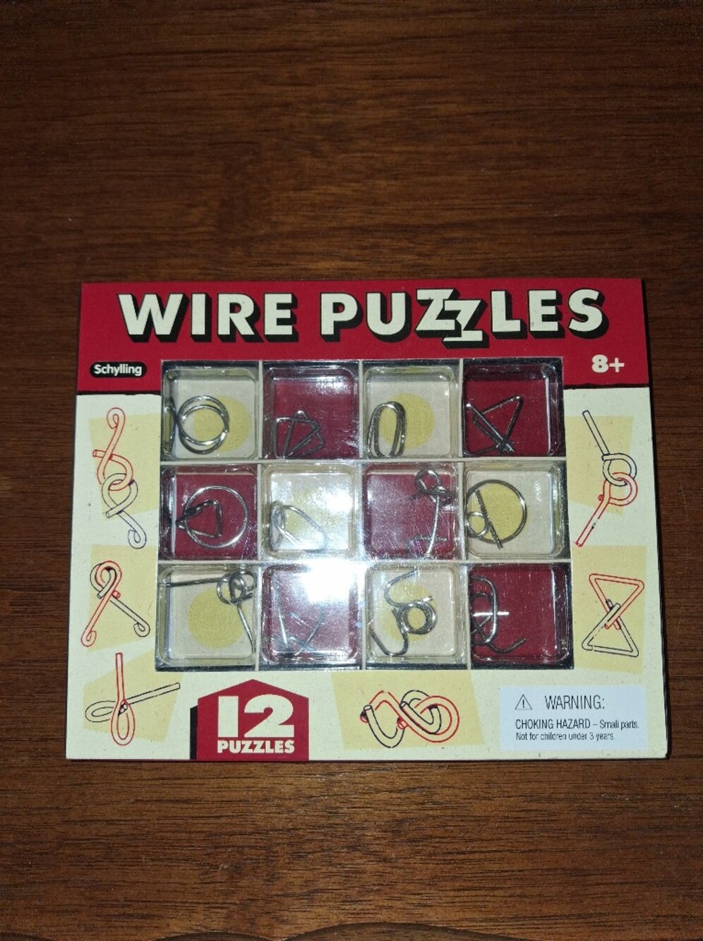 Schylling Wire Puzzles - 12-Piece Metal Puzzle Set (Red & Cream)